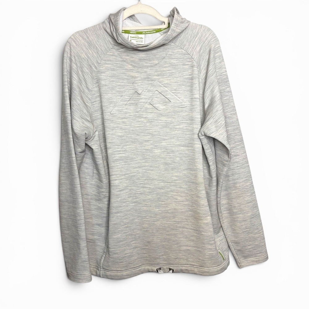 Kathmandu Gray Pullover Hoodie Medium Merino Wool Blend Drawcord Hem Outdoors